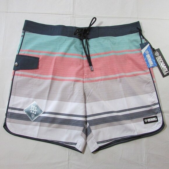 Rock & Roll Denim Men's Stripe Swim Board Short Trunks